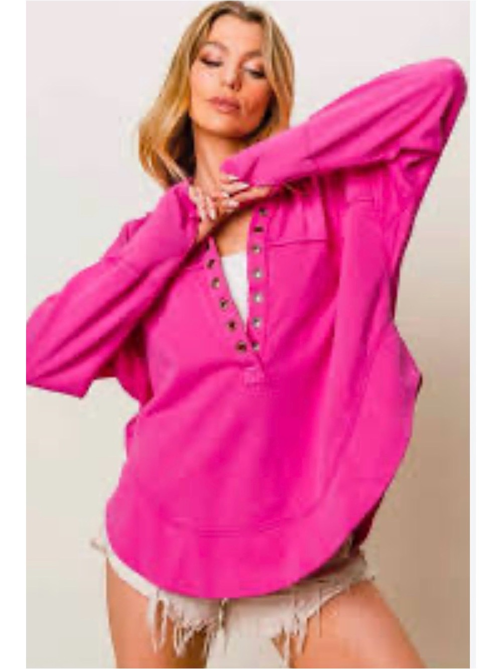 Women’s Hot Pink Henley Pullover Top